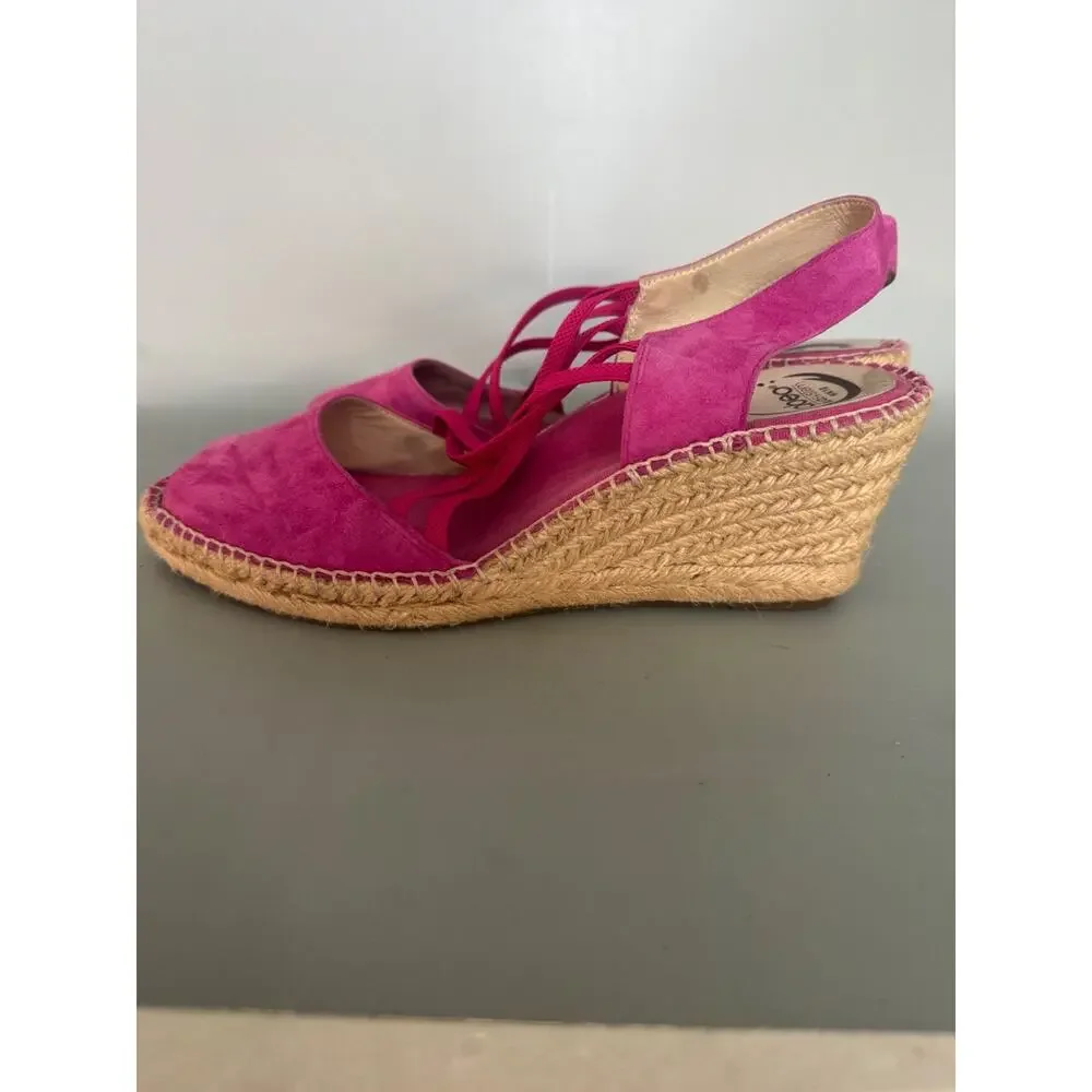 ABEO B.I.O Systems Delano Espadrille Wedge Suede Sandals in Fuchsia Size 10 (B)